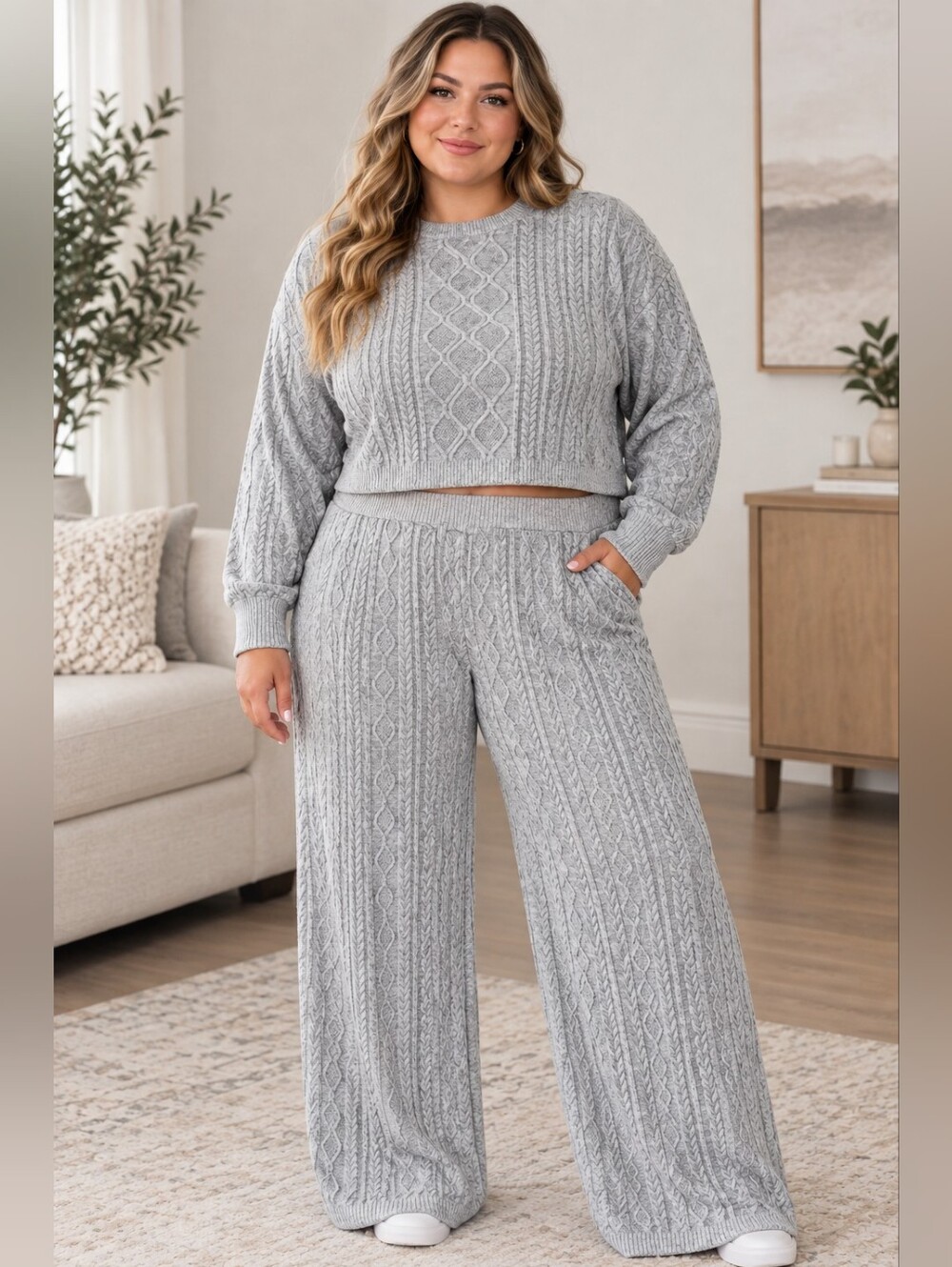Nobo 2pc Gray Knit Sweater Pants Size XXL Xxlarge 2XL 20 Stretch Sweatsuit New